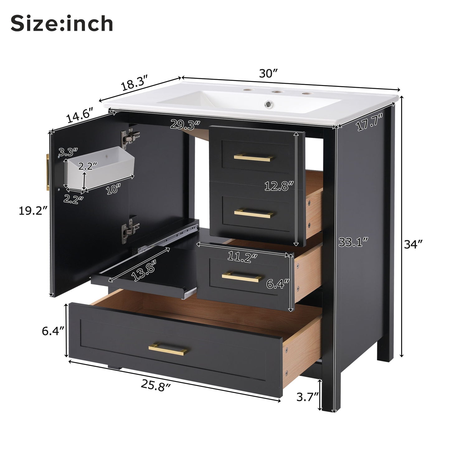 Modern Bathroom Vanity With Ceramic Sink, Solid Frame And Storage Solutions