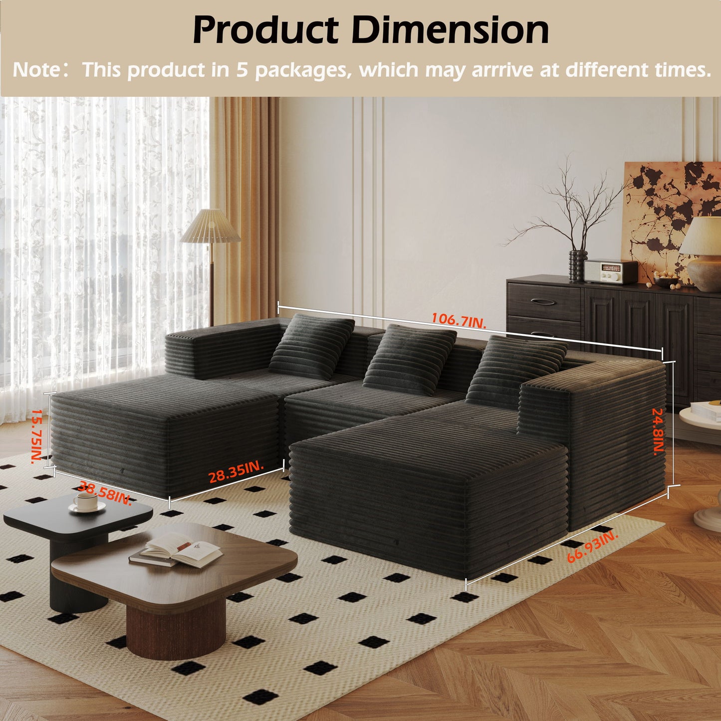 Compression Sofa With 2 Ottomans