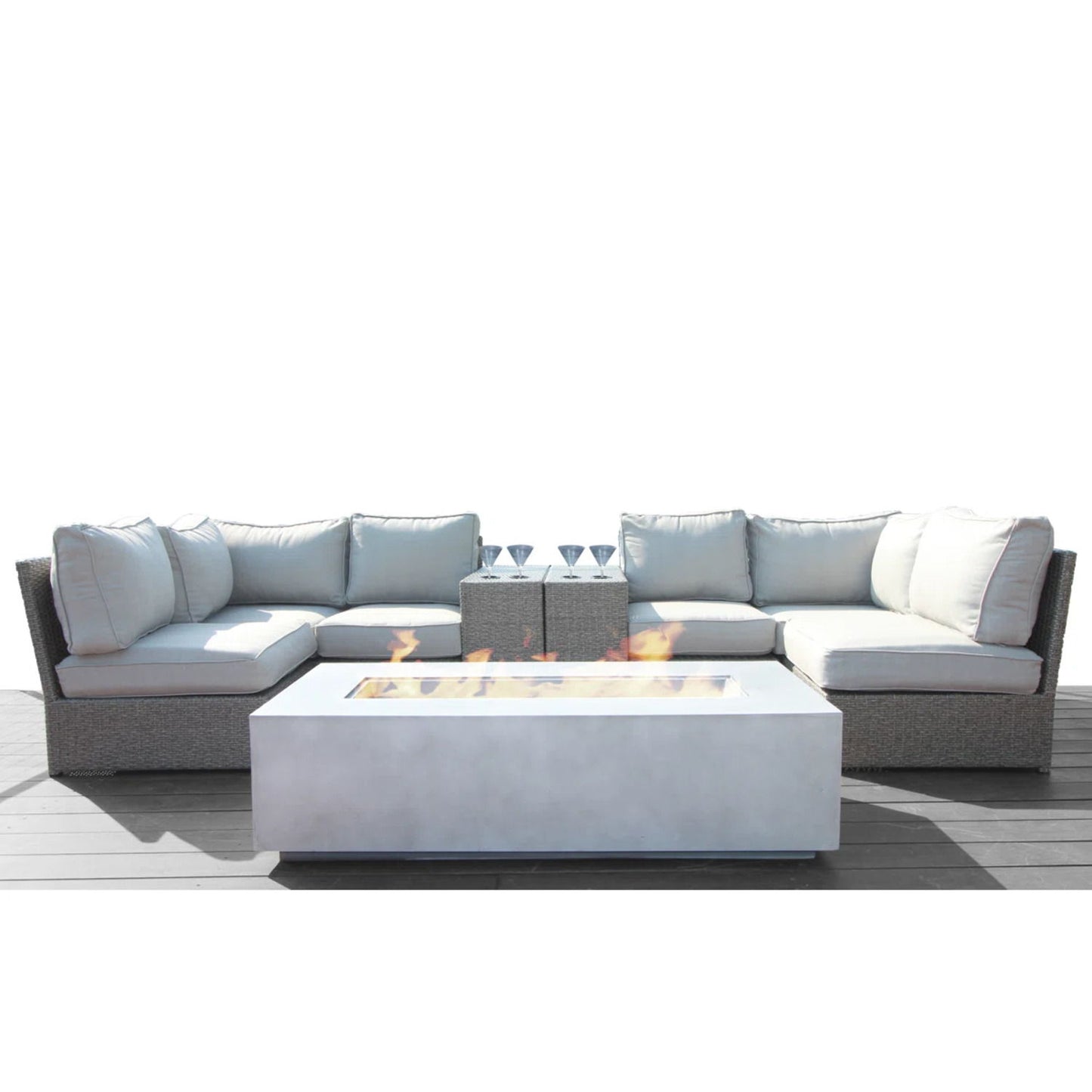 4 Piece Patio Seating Group With Cushions And Fire Pit - Gray Mix