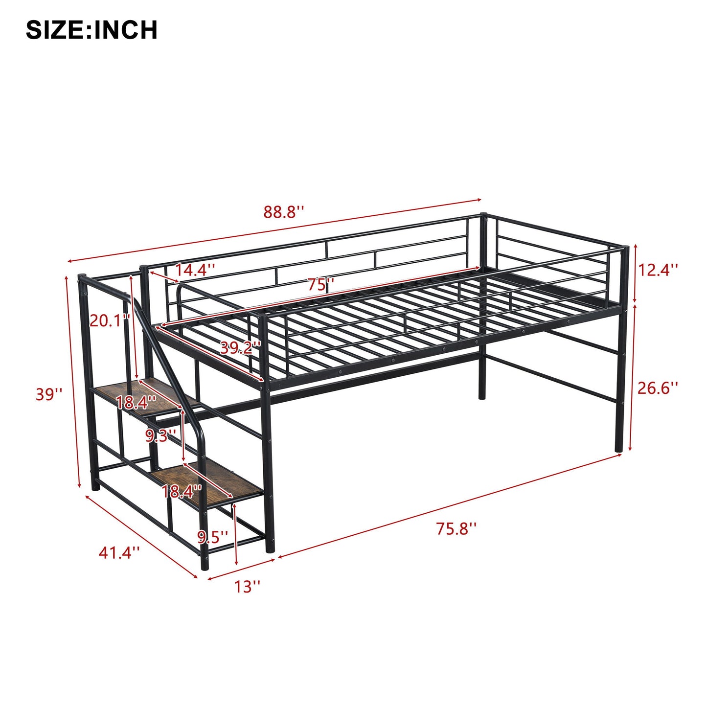 Loft Bed With Storage Stairs And Metal Frame