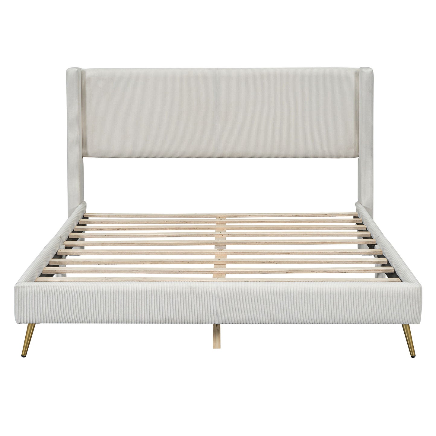 Platform Contemporary Bed With Legs And Upholstered Headboard