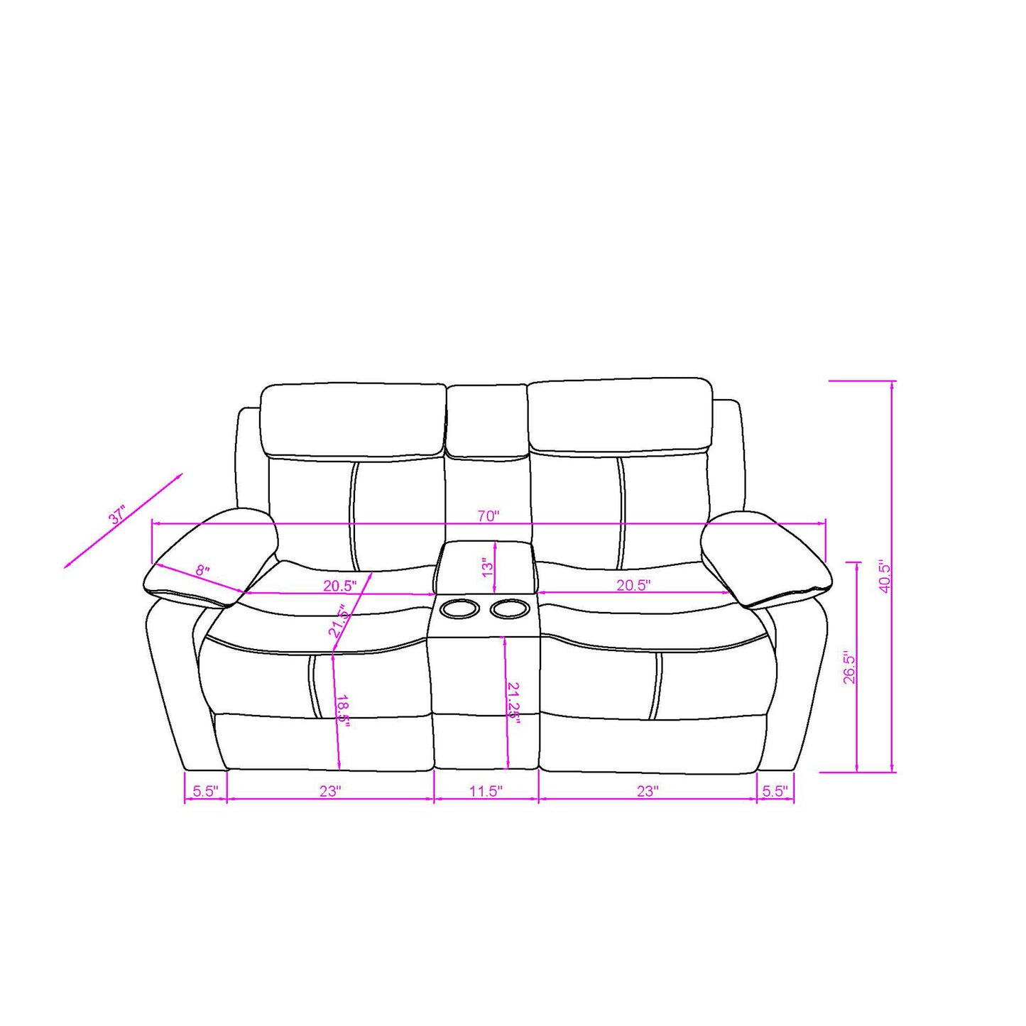 Brenda - Console Reclining Loveseat With Manual Recline Function - Brown