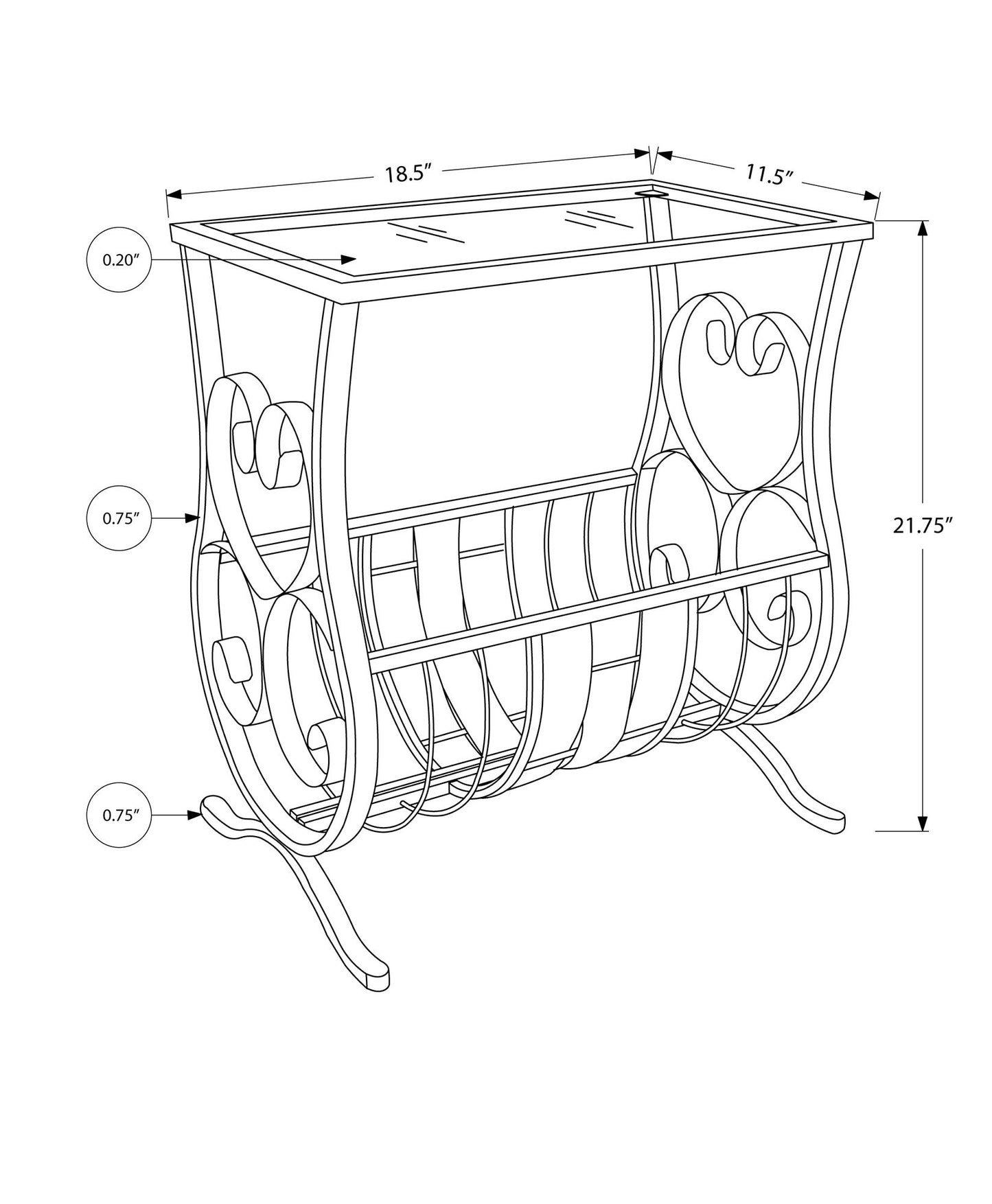 Accent Table Magazine Narrow For Living Room - Black
