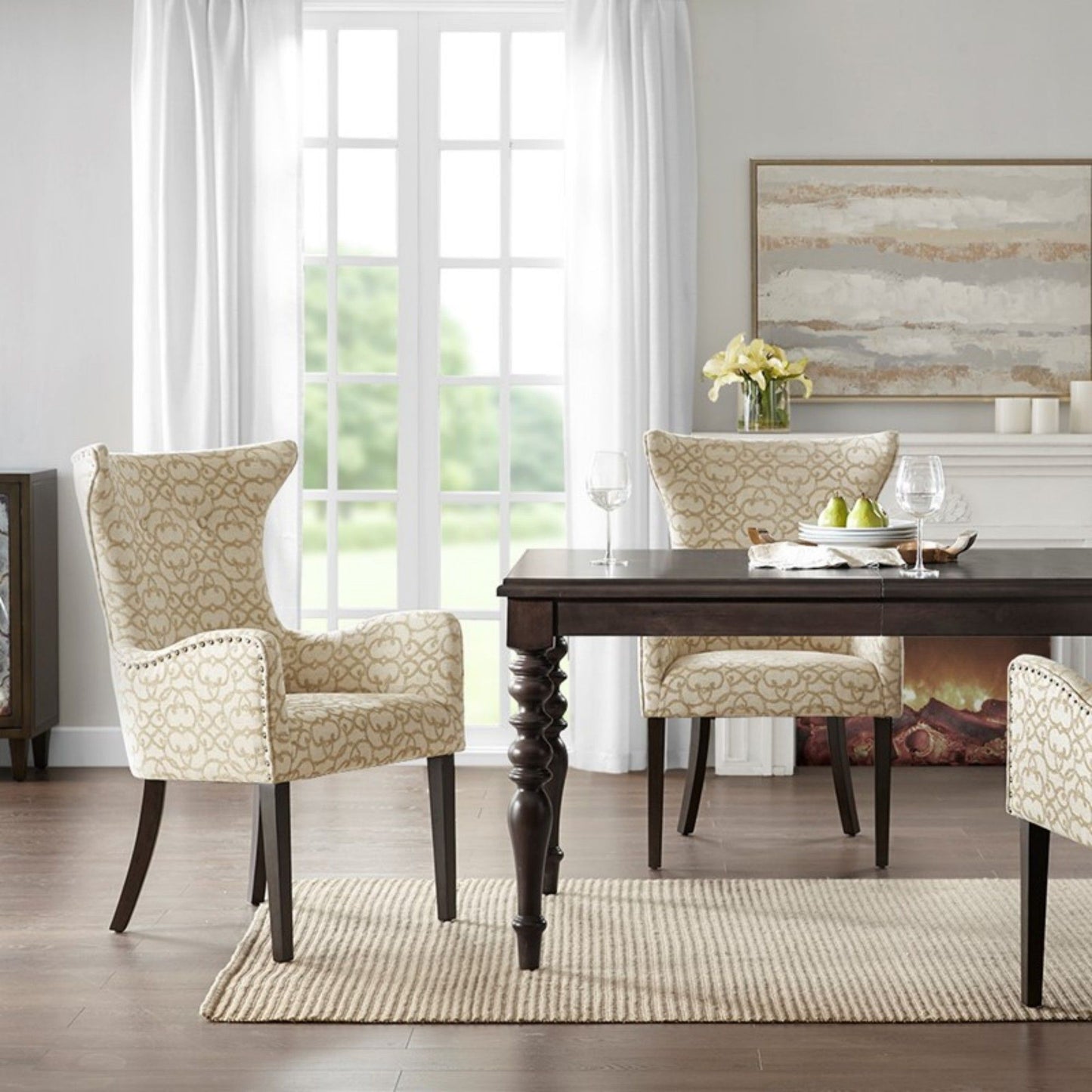 Angelica - Dining Arm Chair With Bronze Nailhead Trim (Set of 2) - Tan