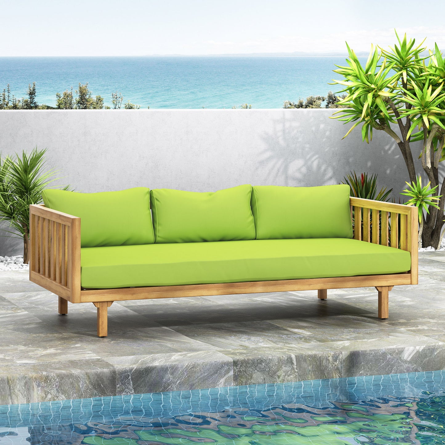 Claremont - 3 Seater Daybed Teak Acacia Wood Water Resistant Cushions