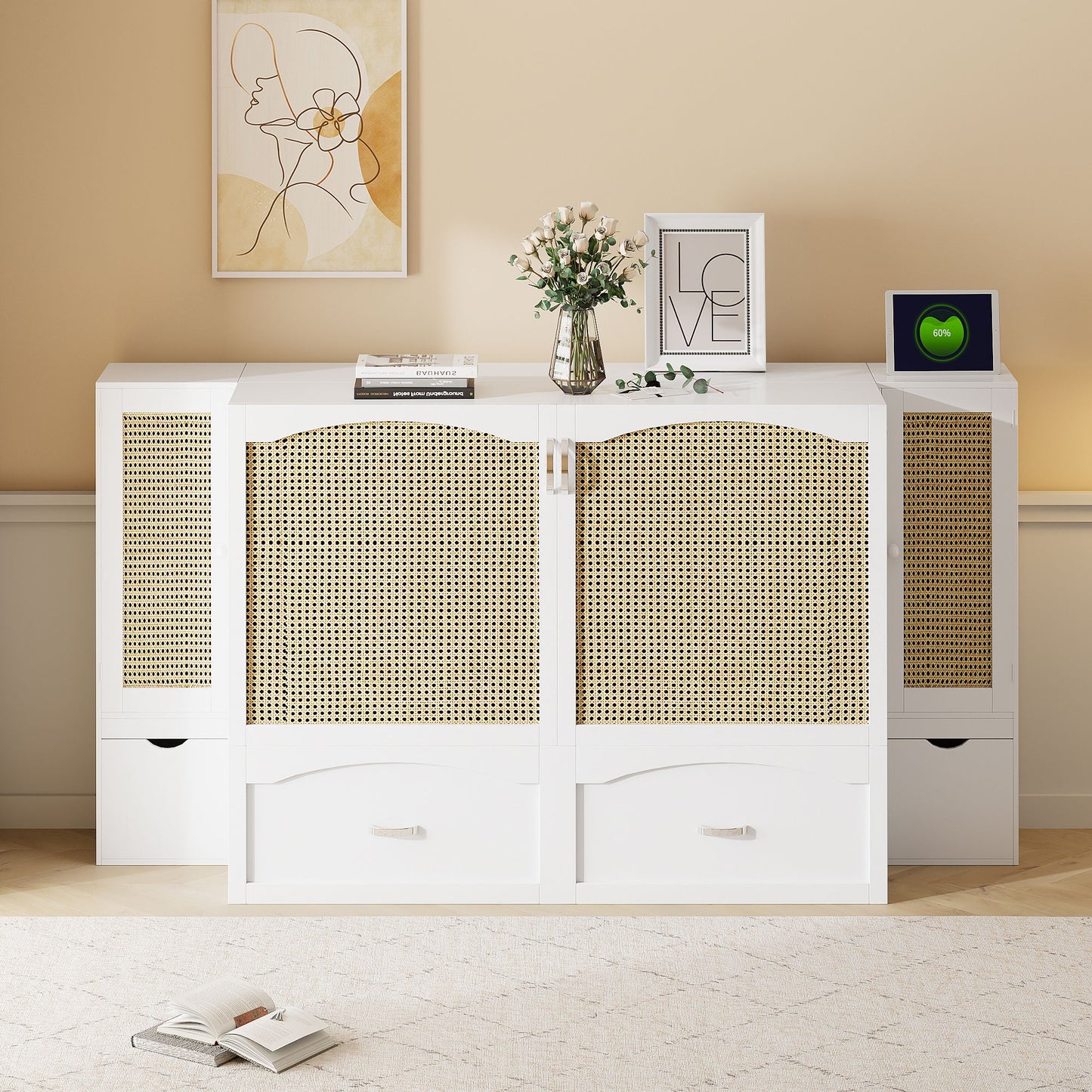 Murphy Wall Bed With Drawer And Rattan Decoration