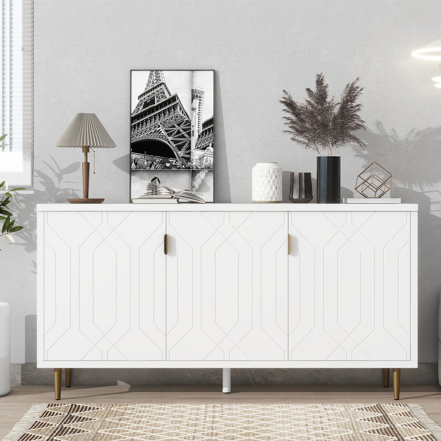 Modern TV Stand With 3 Doors And Adjustable Shelves