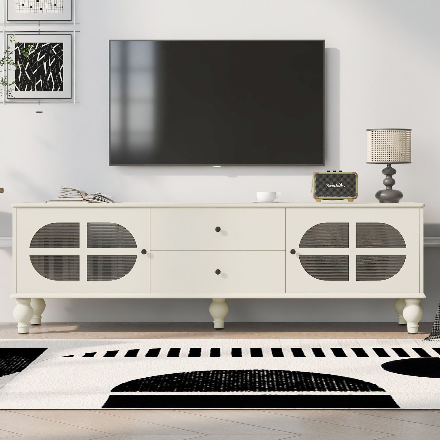 Modern TV Stand For TVs Up To 75" With Fluted Glass Doors