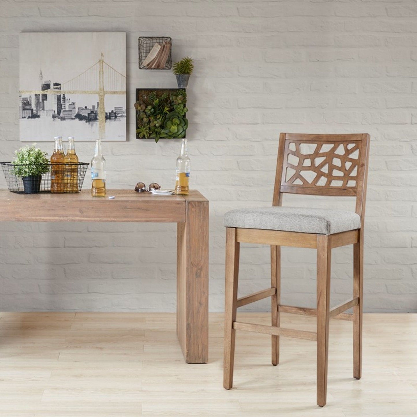 Carmel - Upholstered Barstool With Cracked Ice Pattern - Light Gray