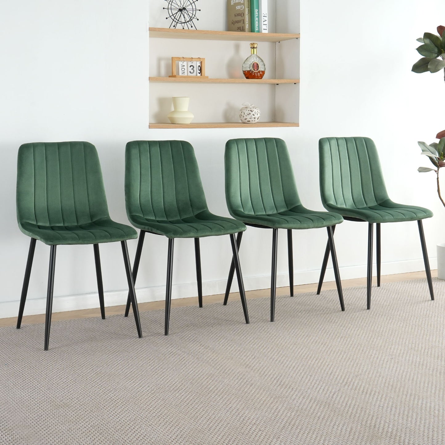 Dining Chair, Modern Kitchen Dining Chair With Cushion Back, Upholstered Side Chair With Coated Metal Legs, Family Kitchen Dining Room And Living Room (Set of 4)