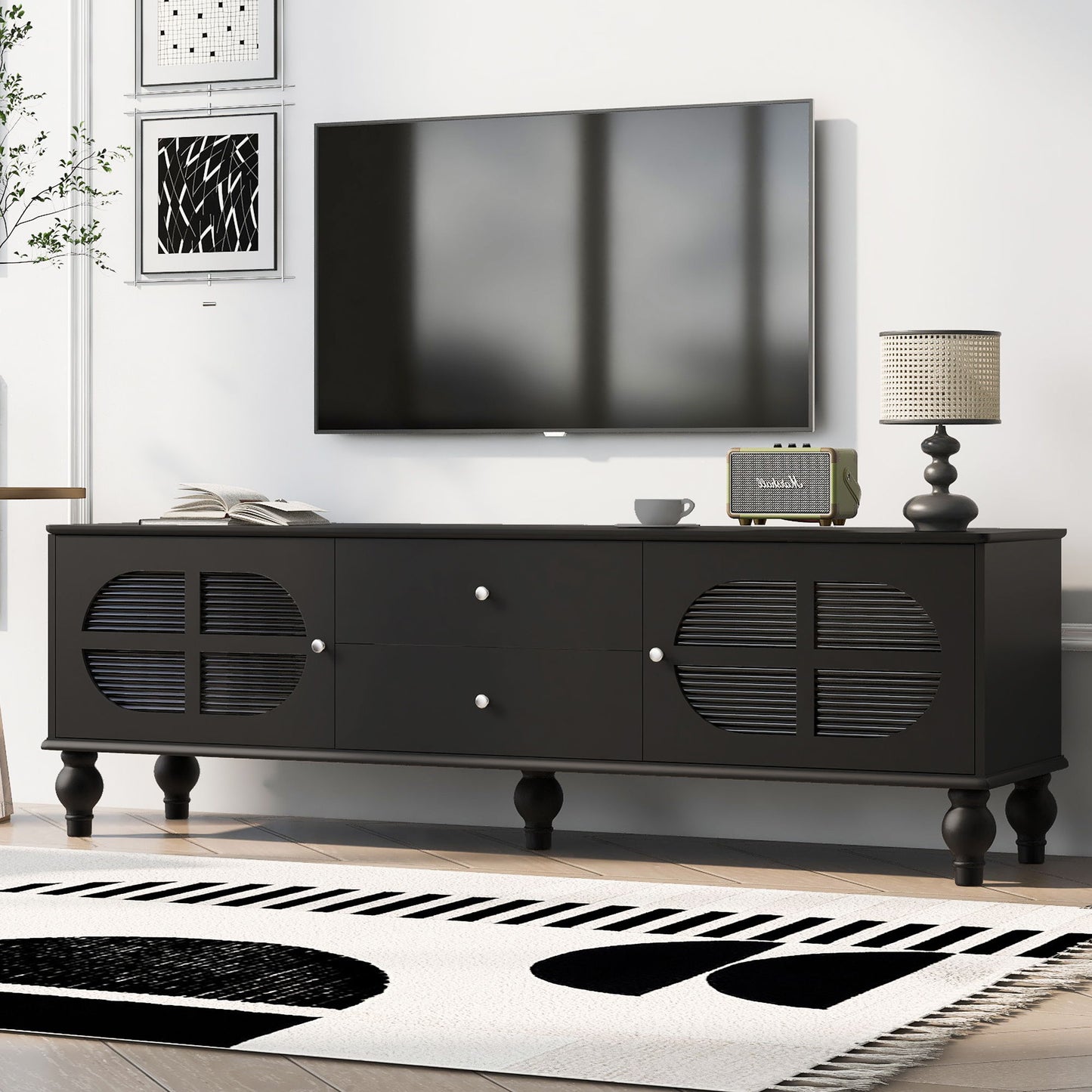 Modern TV Stand For TVs Up To 75" With Fluted Glass Doors