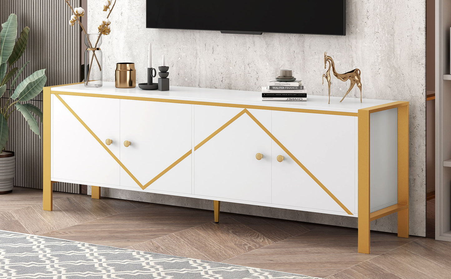 Modern Minimalist TV Stand With 2 Spacious Cabinets