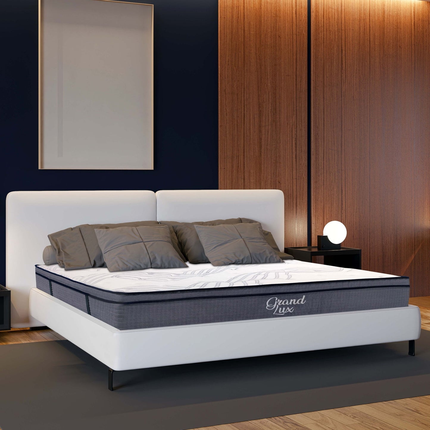 King Size Hybrid Plush Foam Mattress, Soft Polyester Knit Cover, Multi Layer Foam Mattress - White / Gray