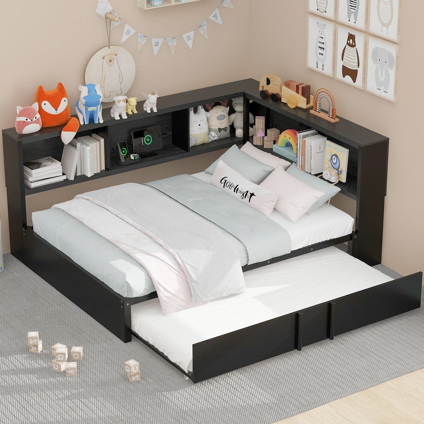 Daybed With Trundle, Storage Cabinets And USB Ports