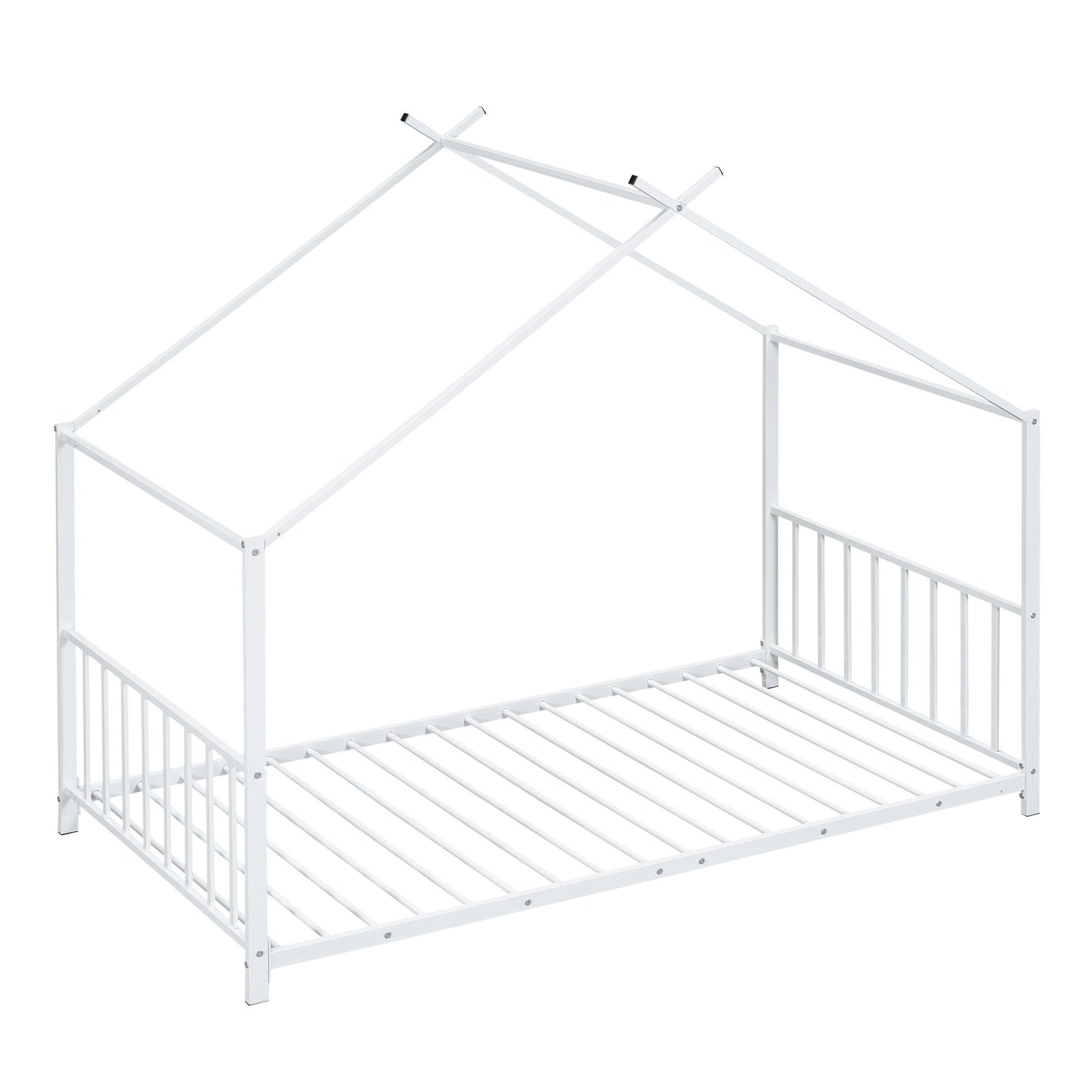 Twin Size Metal House Platform Bed - White