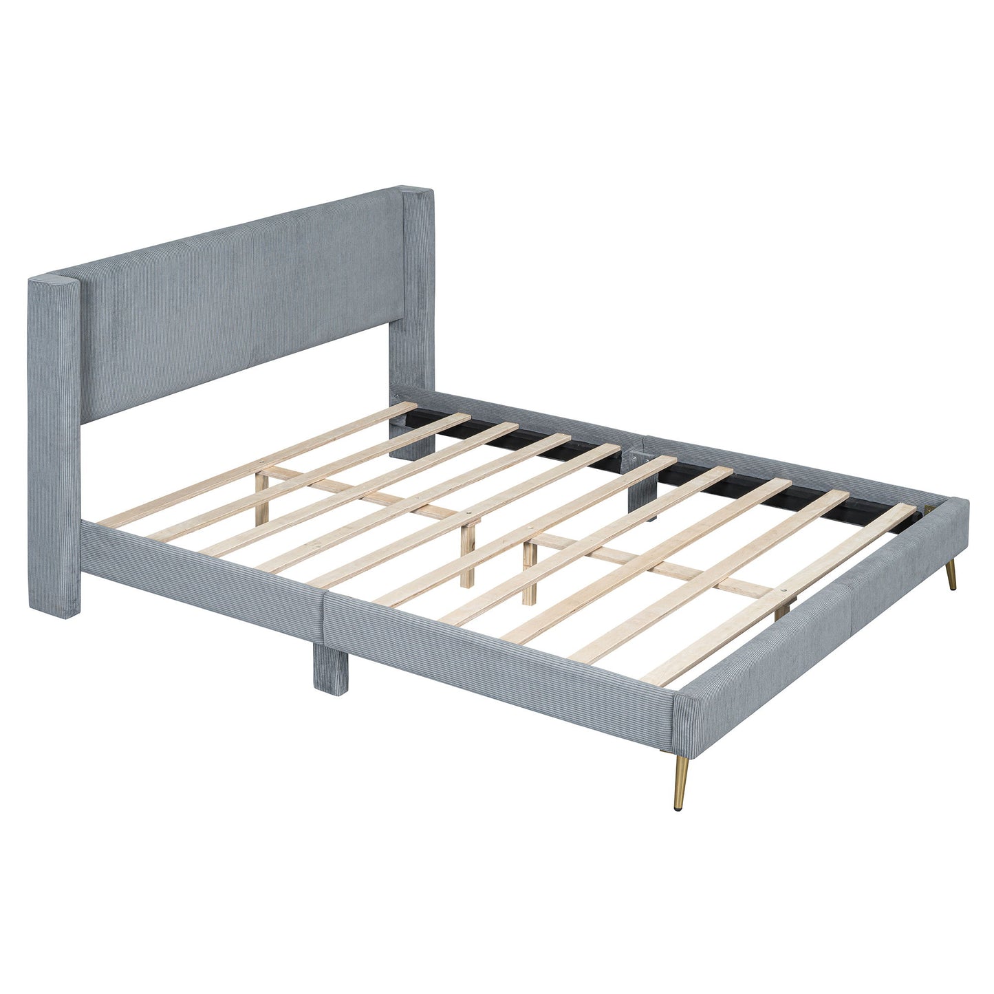 Platform Contemporary Bed With Legs And Upholstered Headboard
