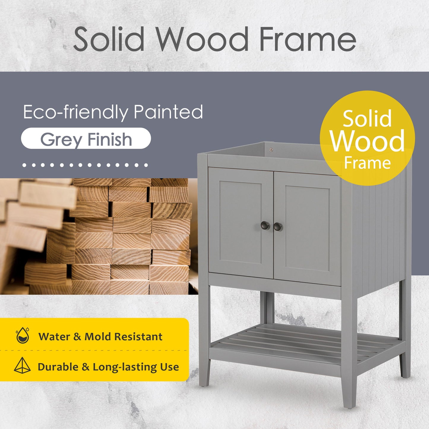 Bathroom Vanity Base Only, Soild Wood Frame, Bathroom Storage Cabinet With Doors And Open Shelf