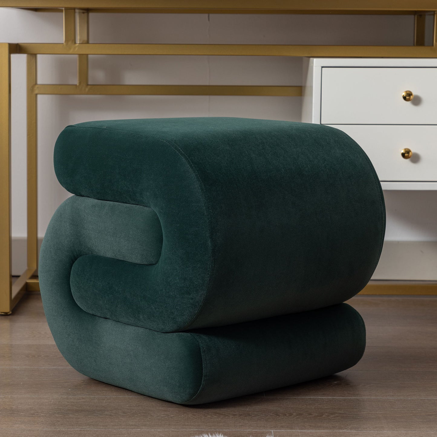 S-Shape Velvet Fabric Ottoman Makeup Stool Footstool