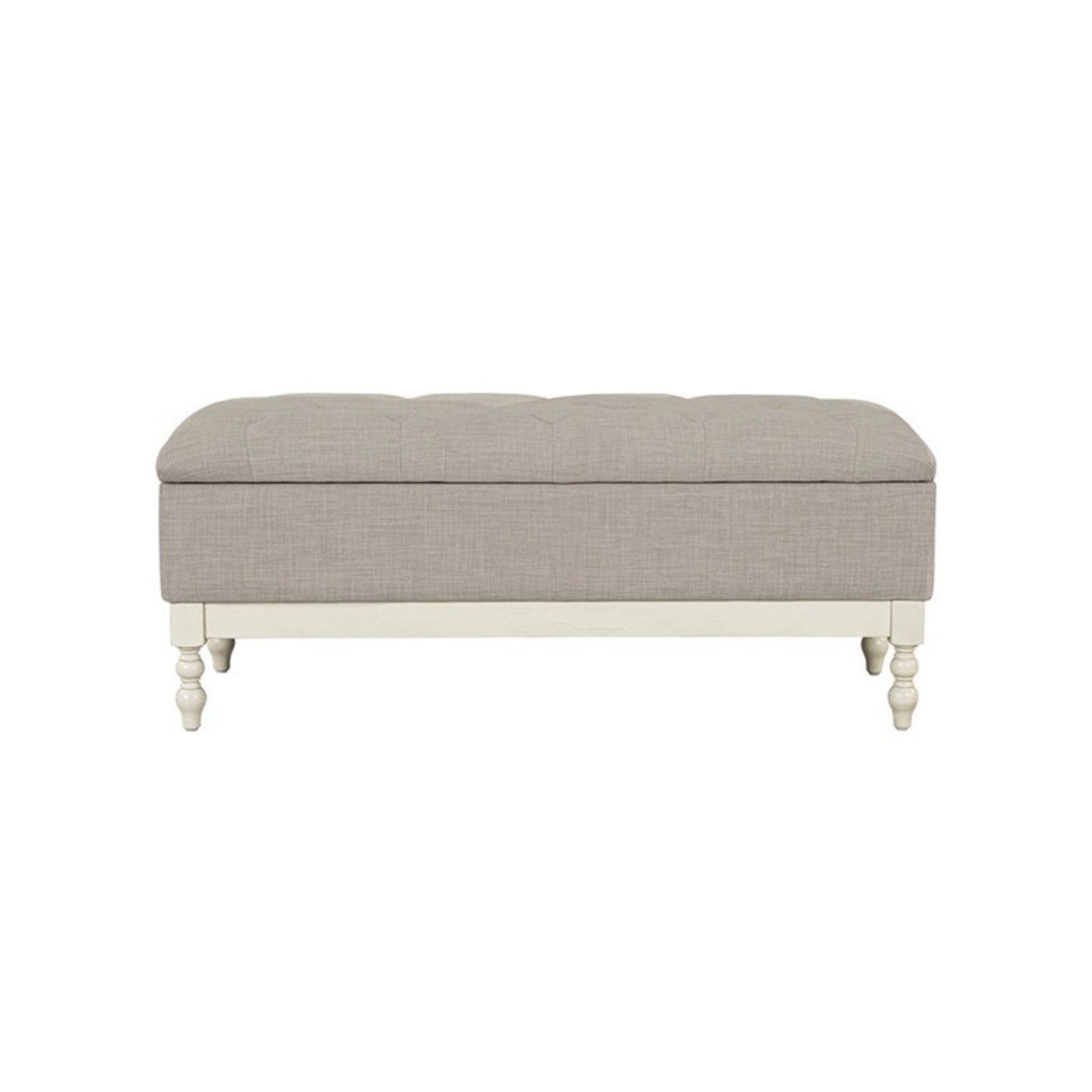 Tufted Storage Bench With Soft Close Lid - Light Gray / Cream