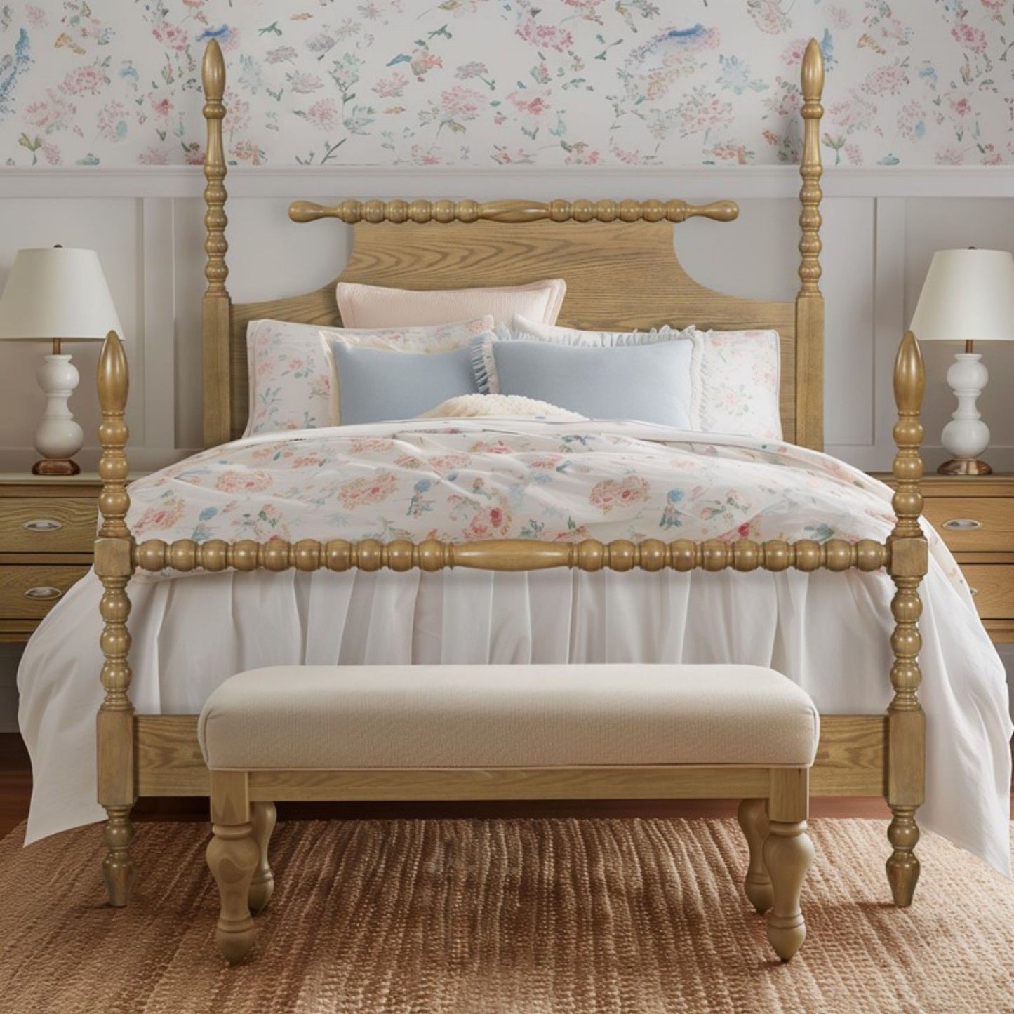 Queen Bed Turned Legs - Natural
