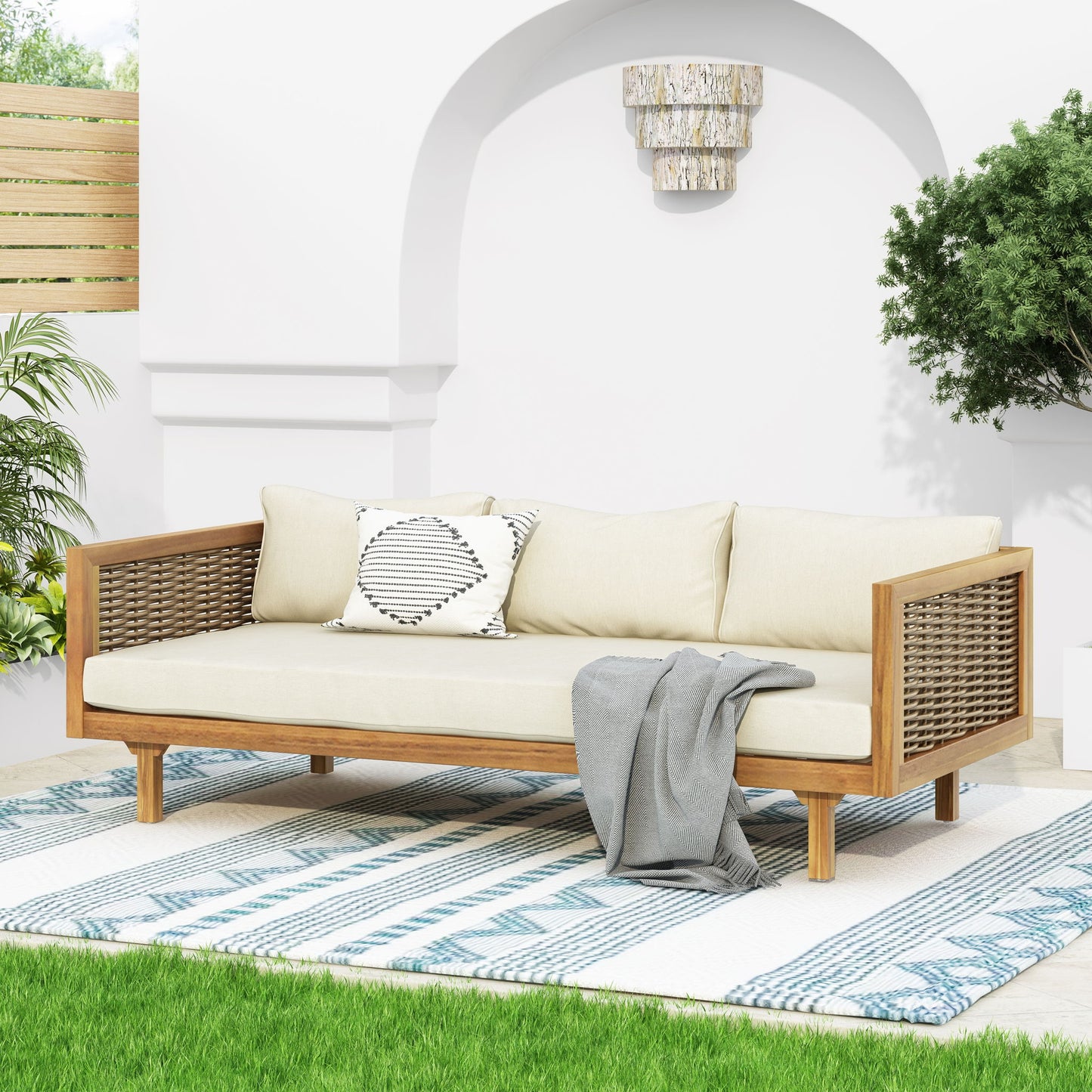 Claremont - 3 Seater Daybed Teak Acacia Wood Water Resistant Cushions