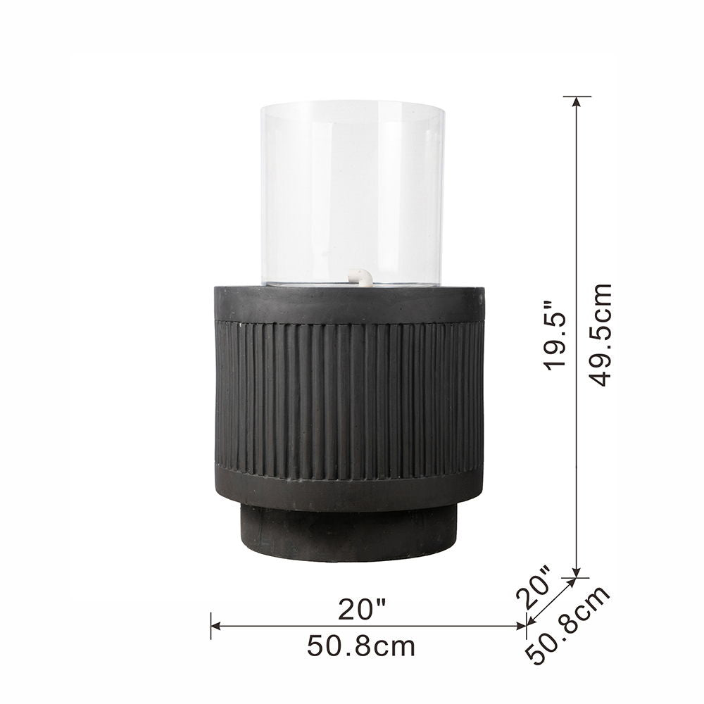 Heavy Cement Round Ribbed Outdoor Water Fountain With Light - Black White