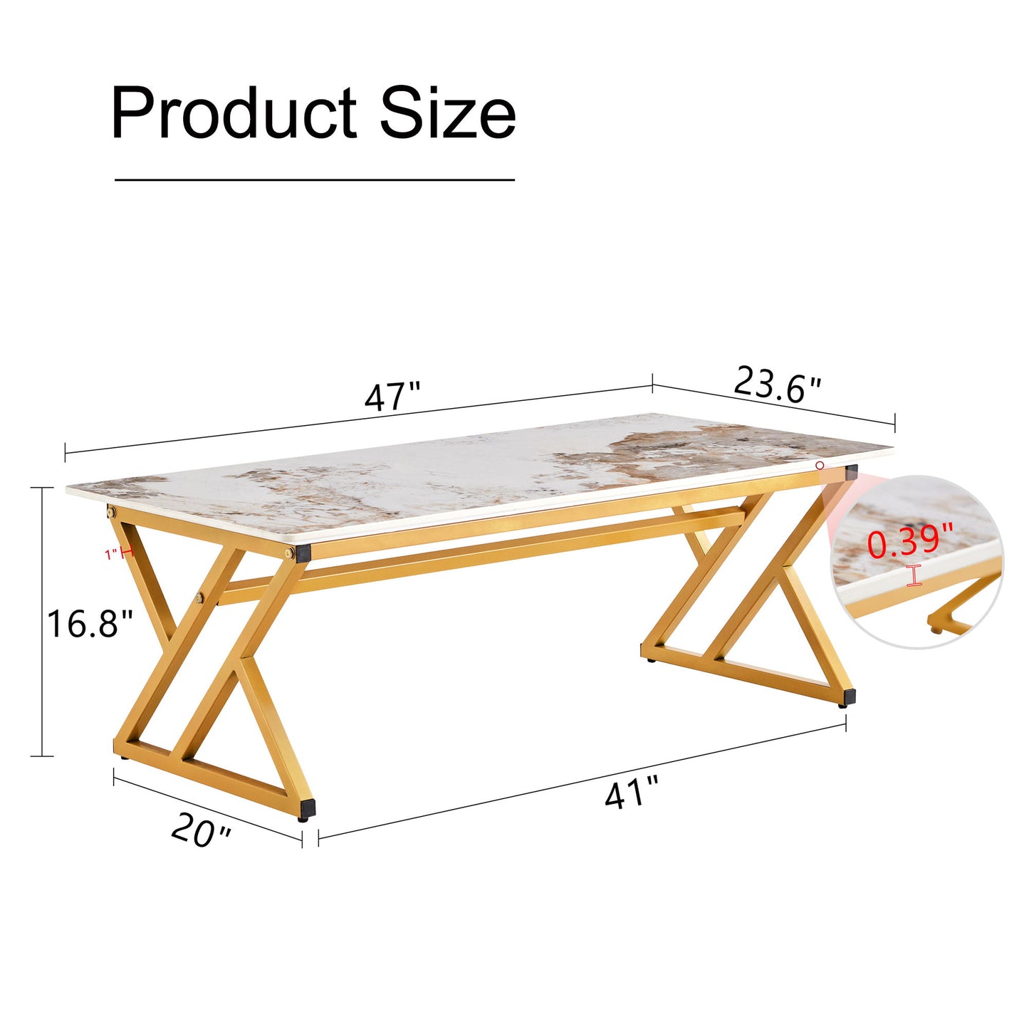 Coffee Table With A Natural And Smooth Marble Pattern On The Surface - Gold