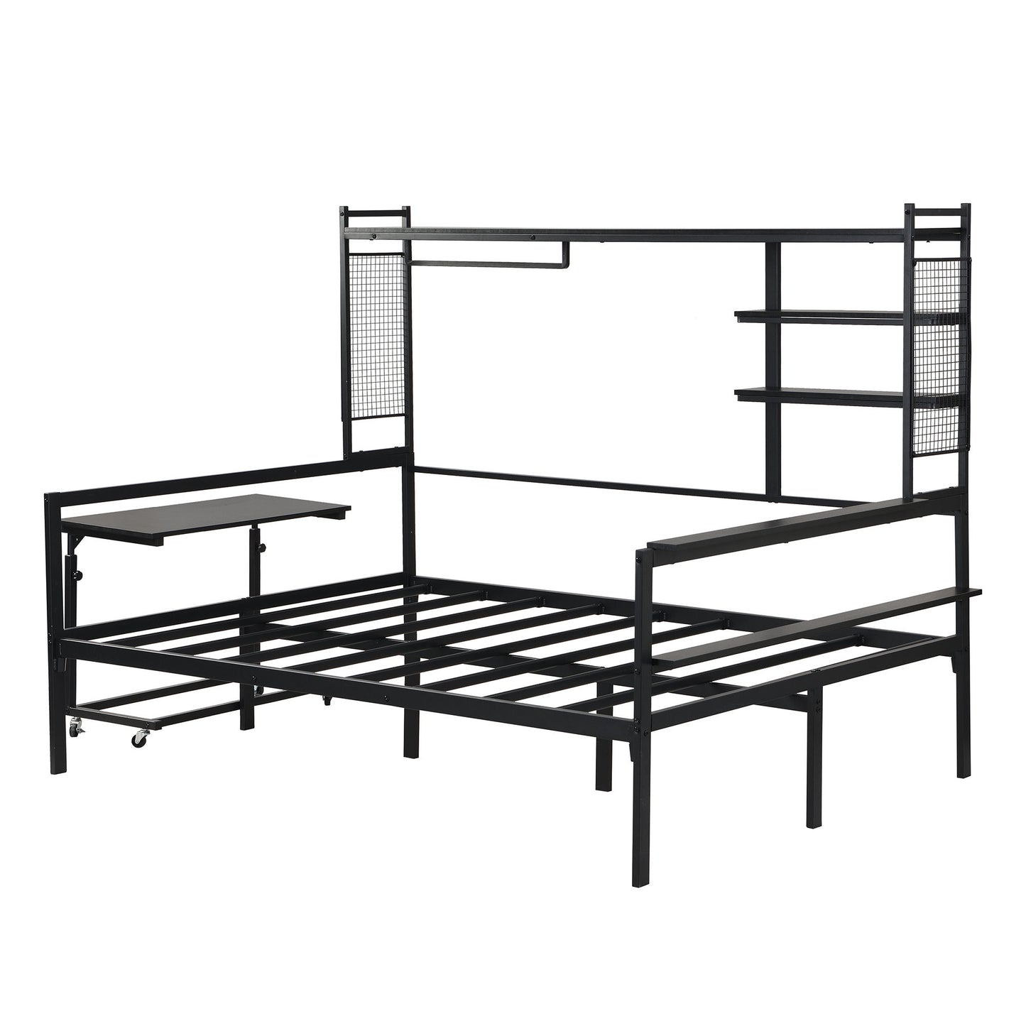 Daybed With Movable Desk, Grid, Shelves And Clothes Hanger