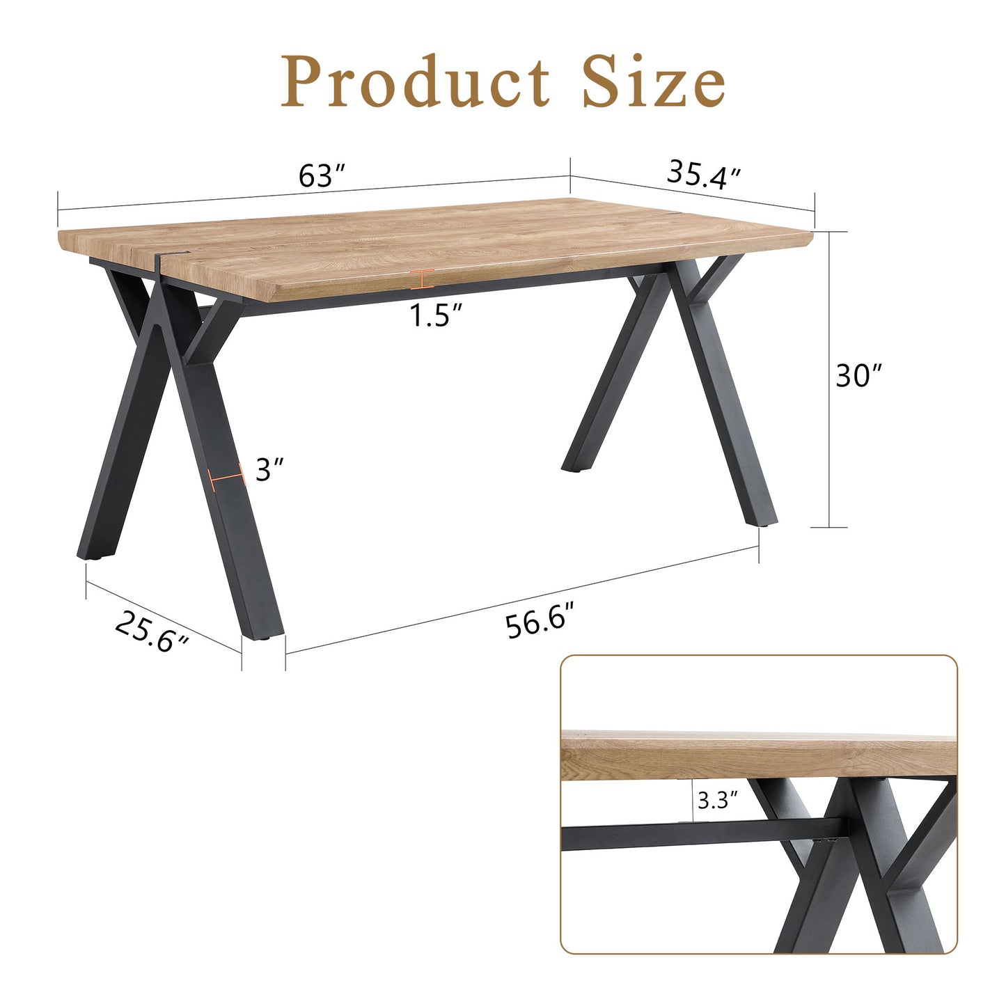 Wood Textured Dining Table With A Frame Legs.Density Board Sticker Pipe Spraying, Suitable For Various Occasions Such As Living Rooms - Black