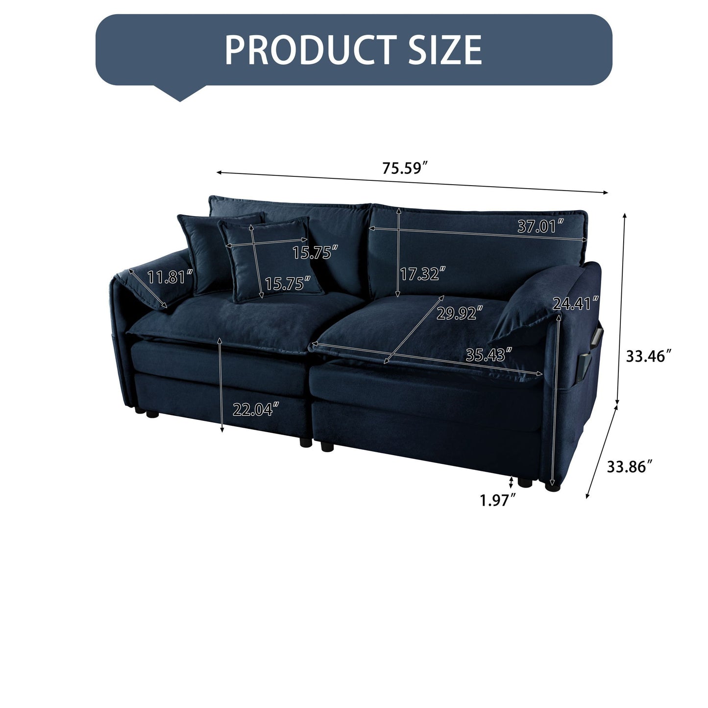 Modern Oversized Chenille Loveseat Sofa With Deep Seat And Diy Combination
