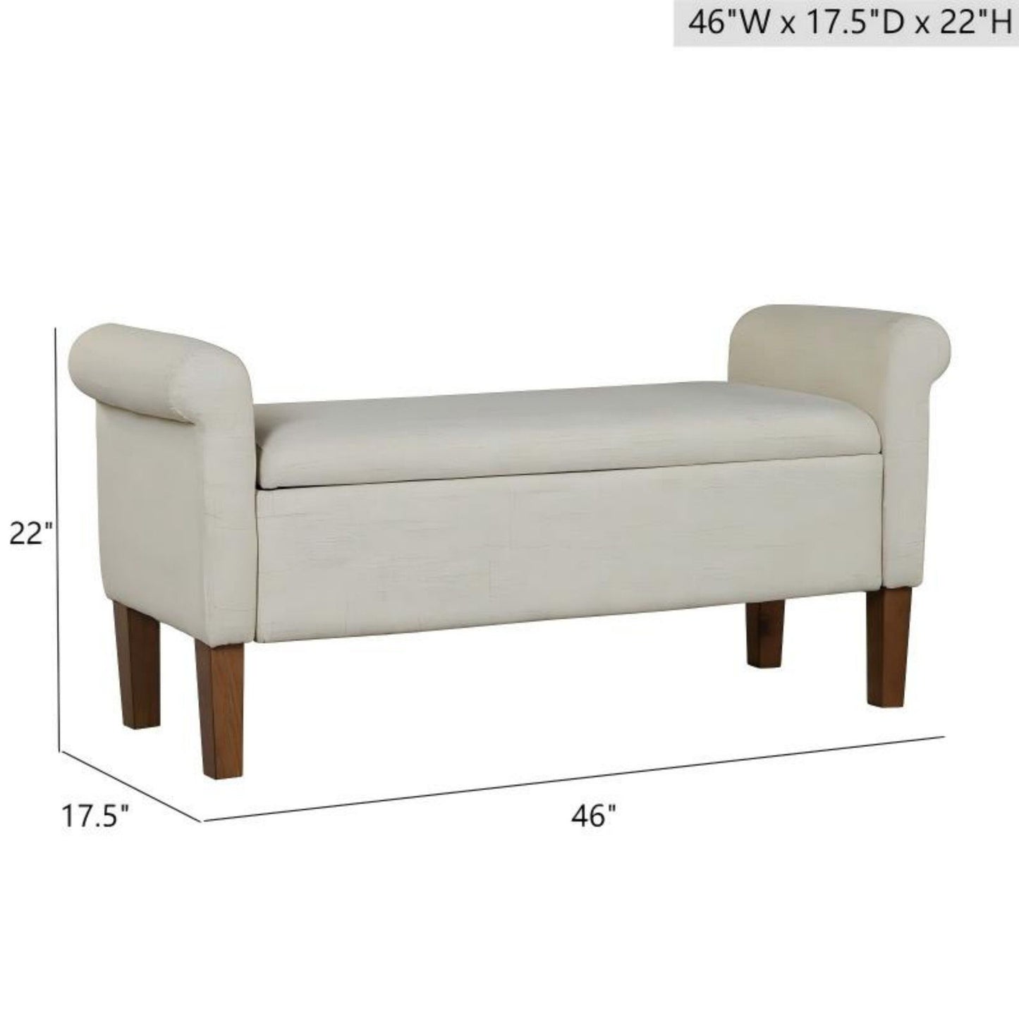 Upholstered Storage Bench With Rolled Armrests