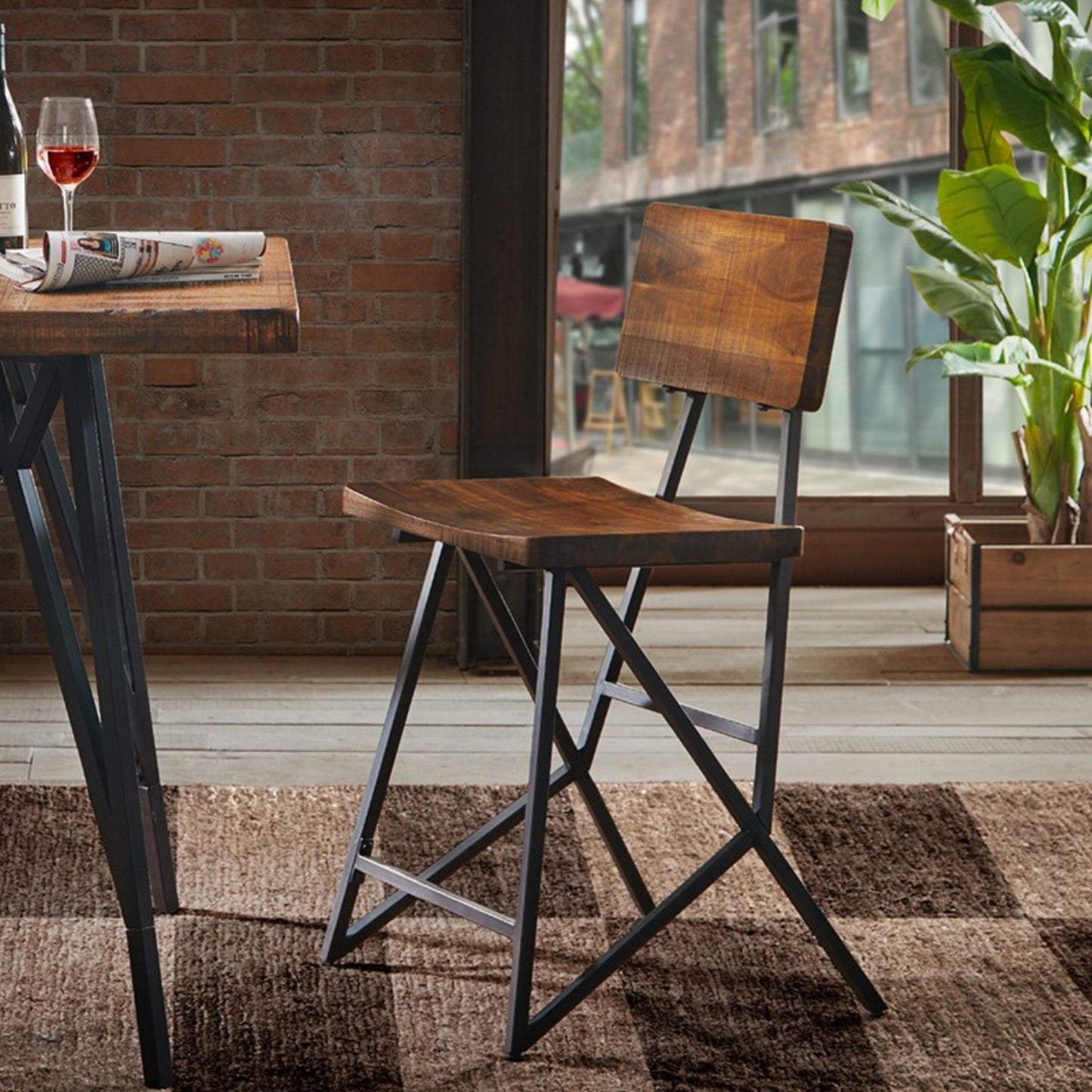 Trestle Counter Stool With Reclaimed - Reclaimed Brown / Gun Metal