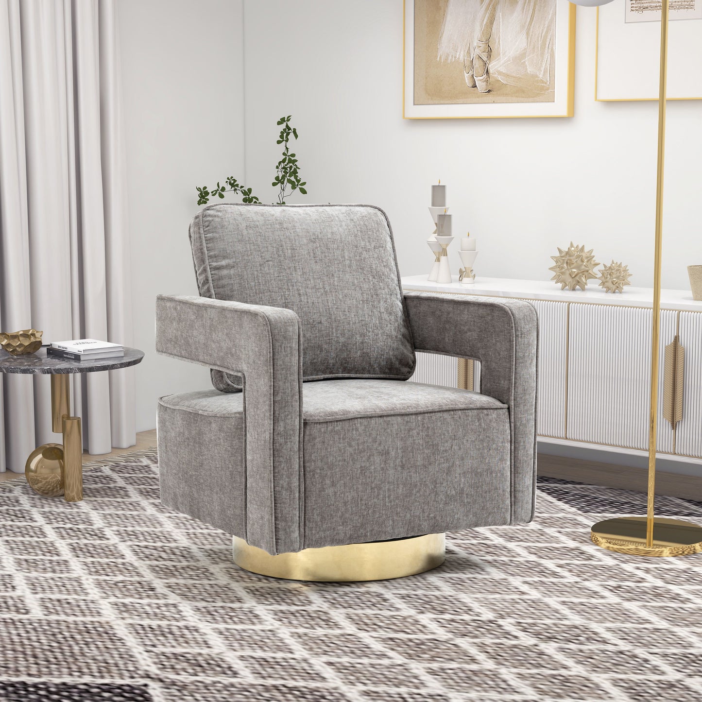 Swivel Accent Open Back Chair Modern Comfy Sofa Chair With Base
