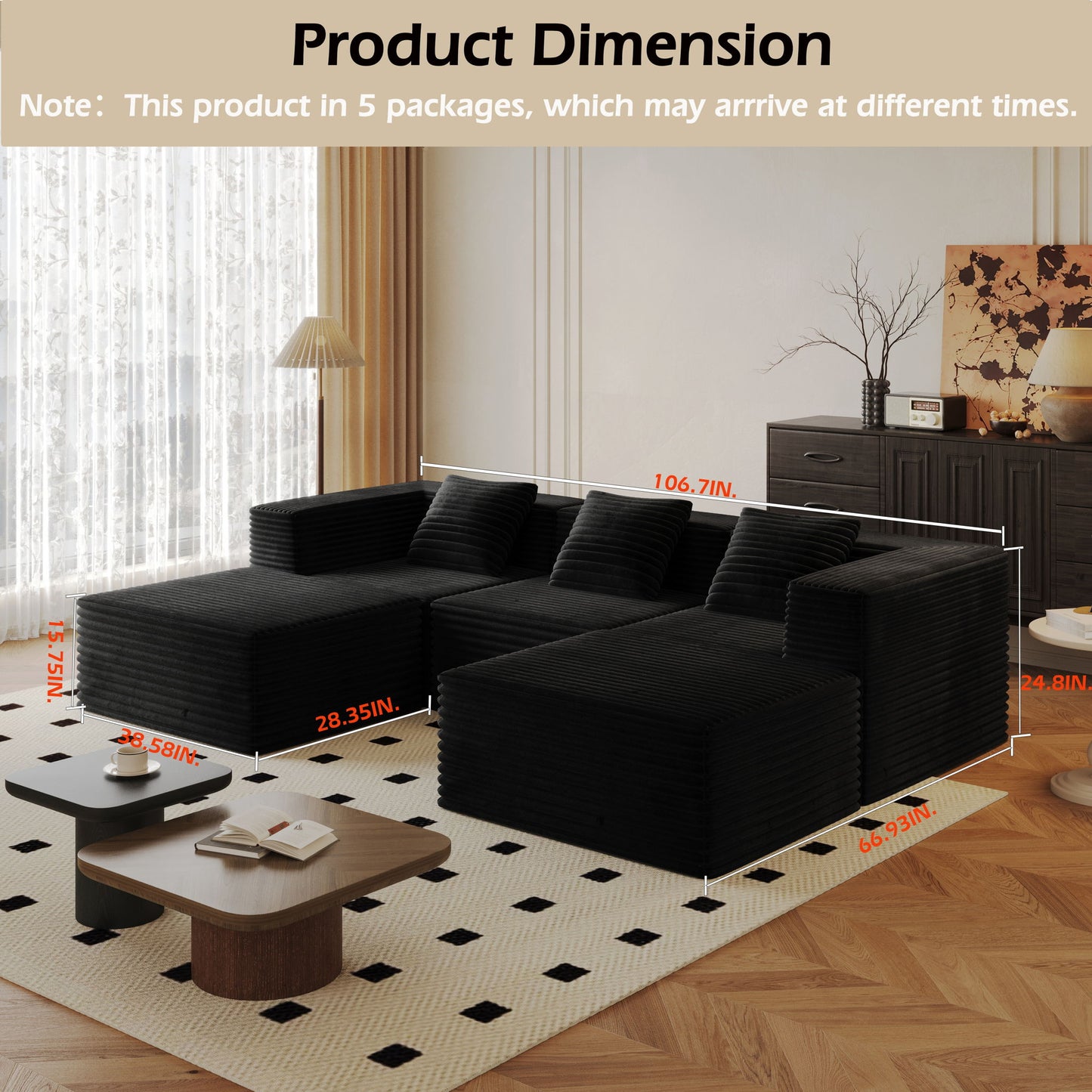 Compression Sofa With 2 Ottomans