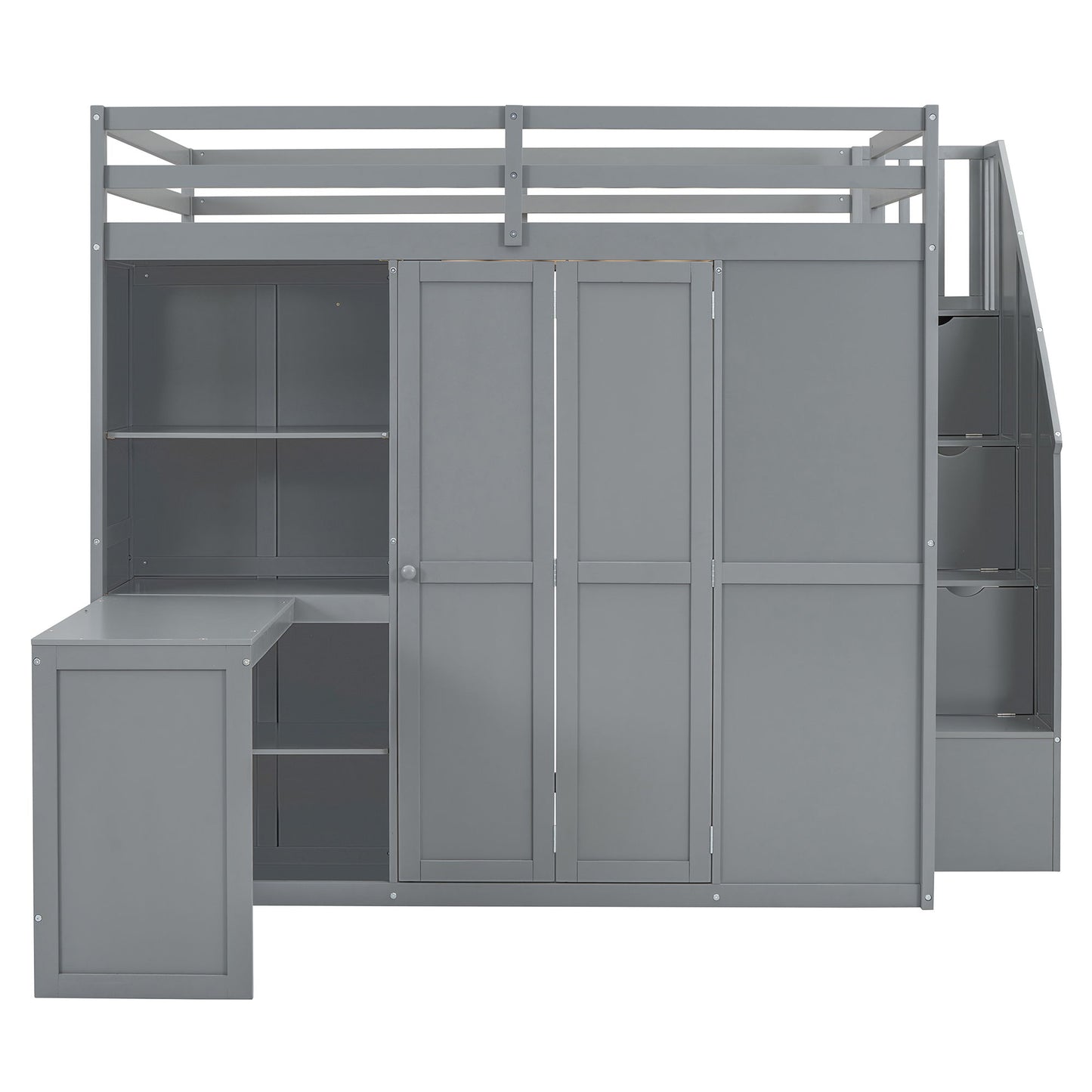 Loft Bed With Wardrobe, Desk And Shelves