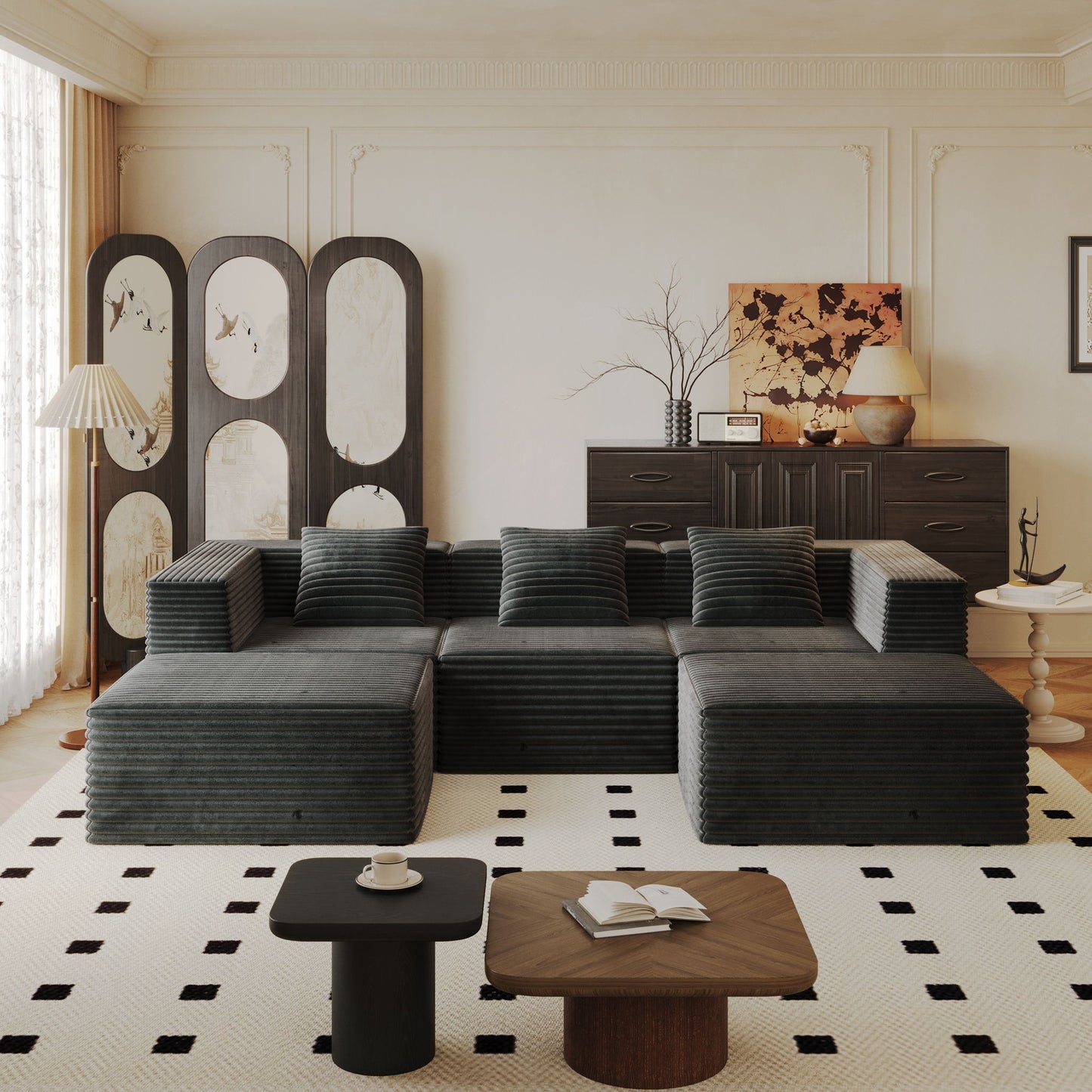 Compression Sofa With 2 Ottomans