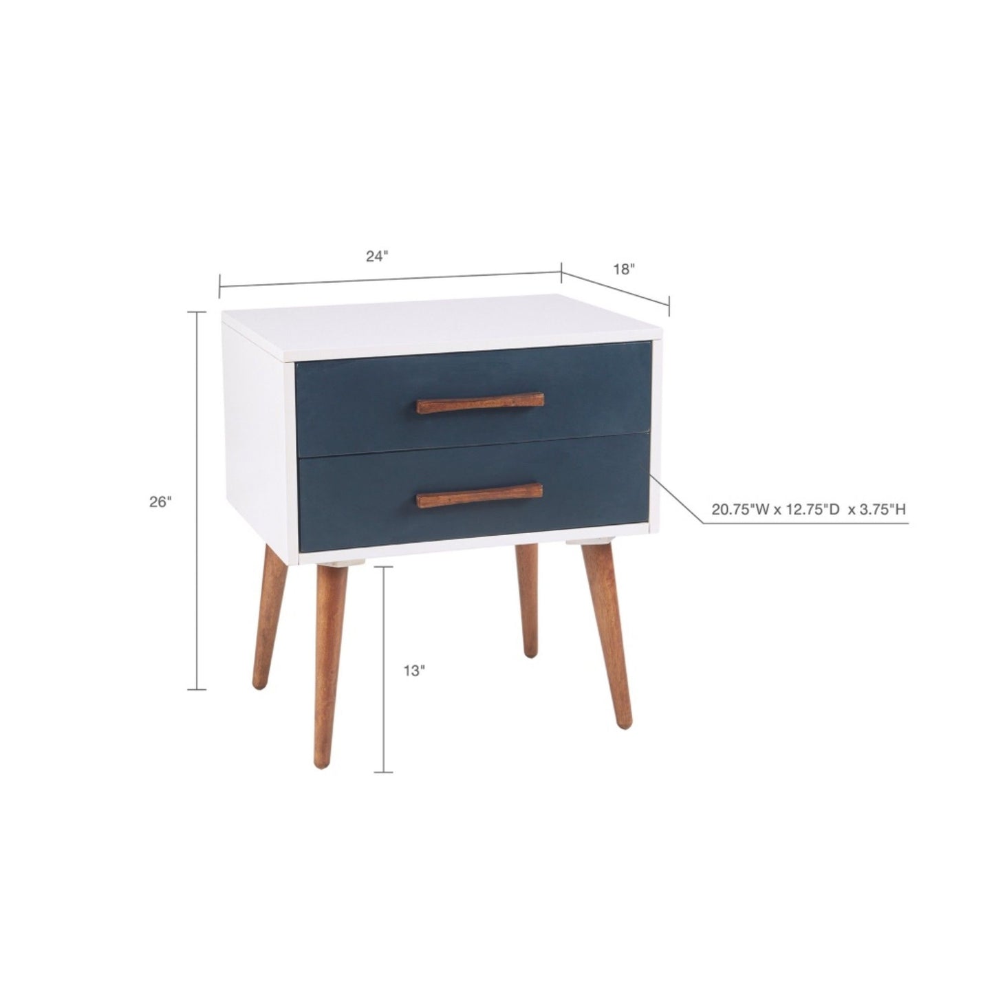 Jeremy - Storage Nightstand With Drawers - Off-White / Navy