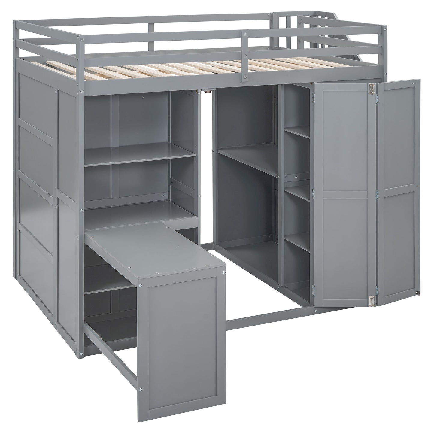 Loft Bed With Wardrobe, Desk And Shelves