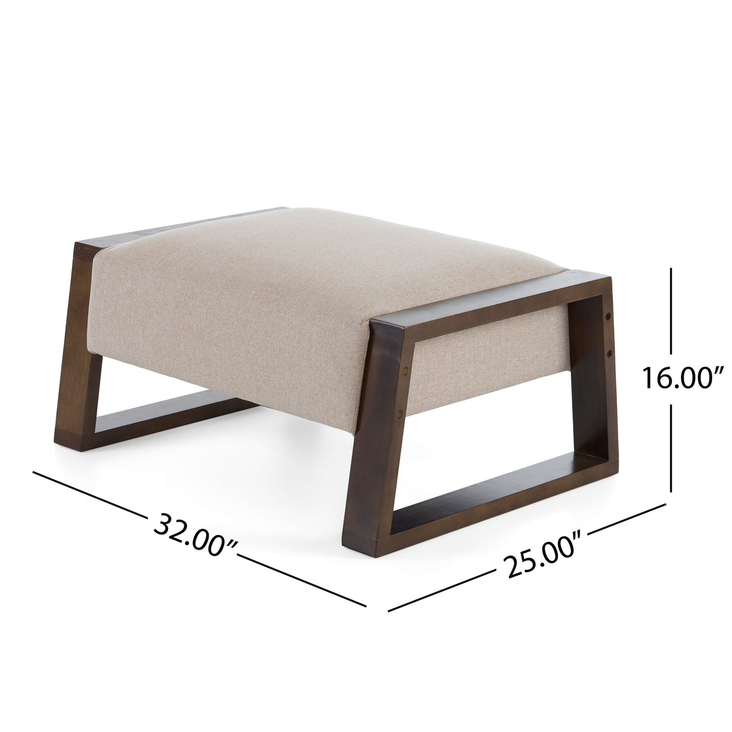 Sleek And Stylish Ottoman Polyester With Rubberwood Legs - Beige