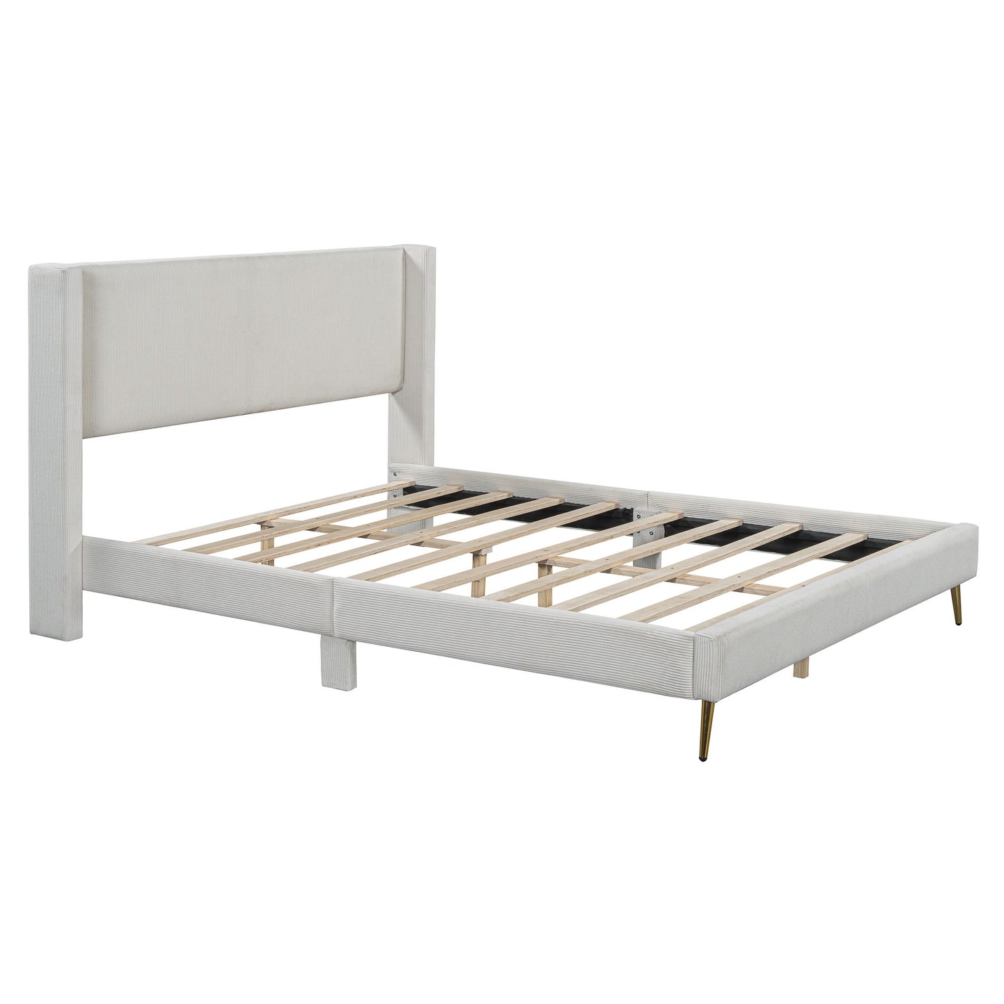 Platform Contemporary Bed With Legs And Upholstered Headboard