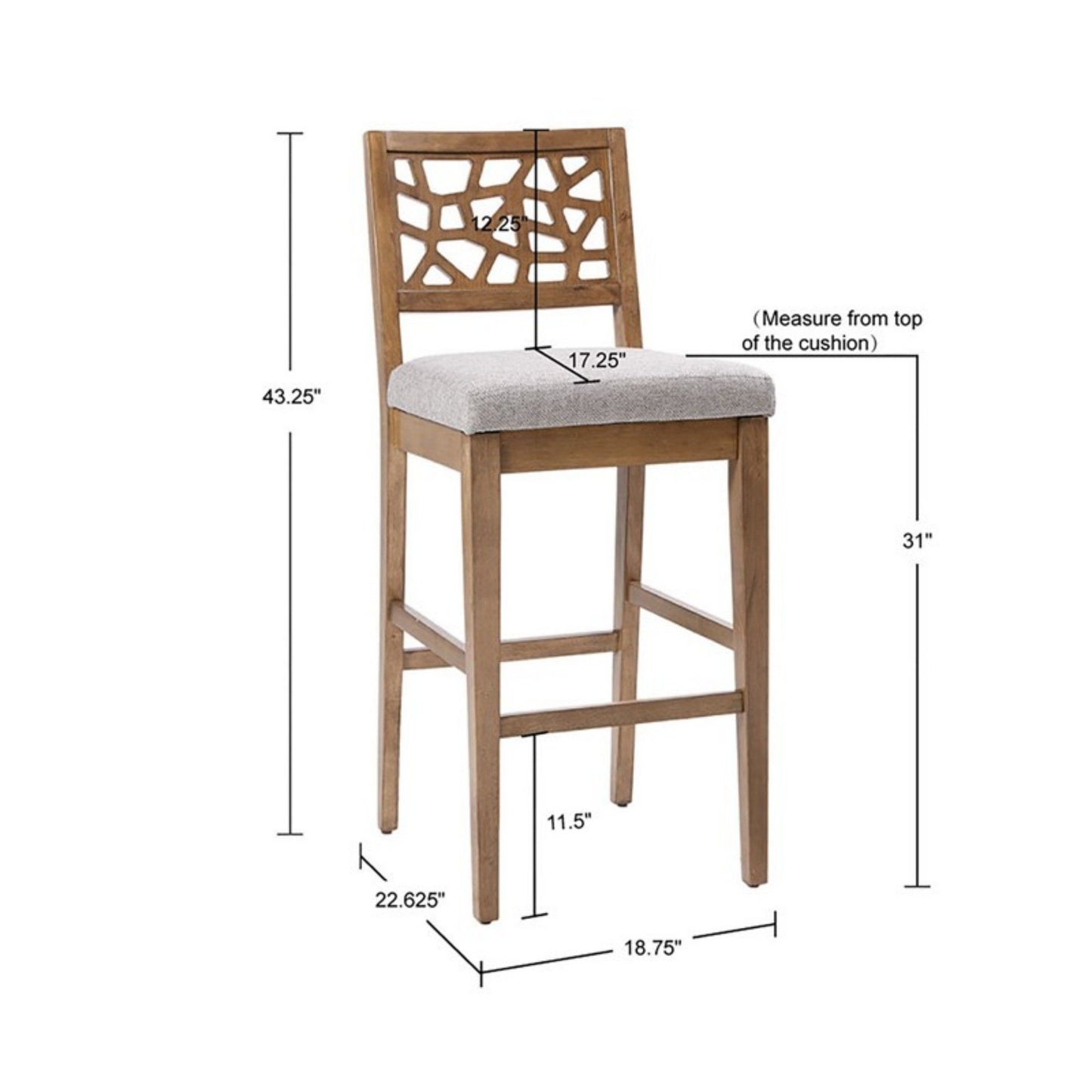 Carmel - Upholstered Barstool With Cracked Ice Pattern - Light Gray