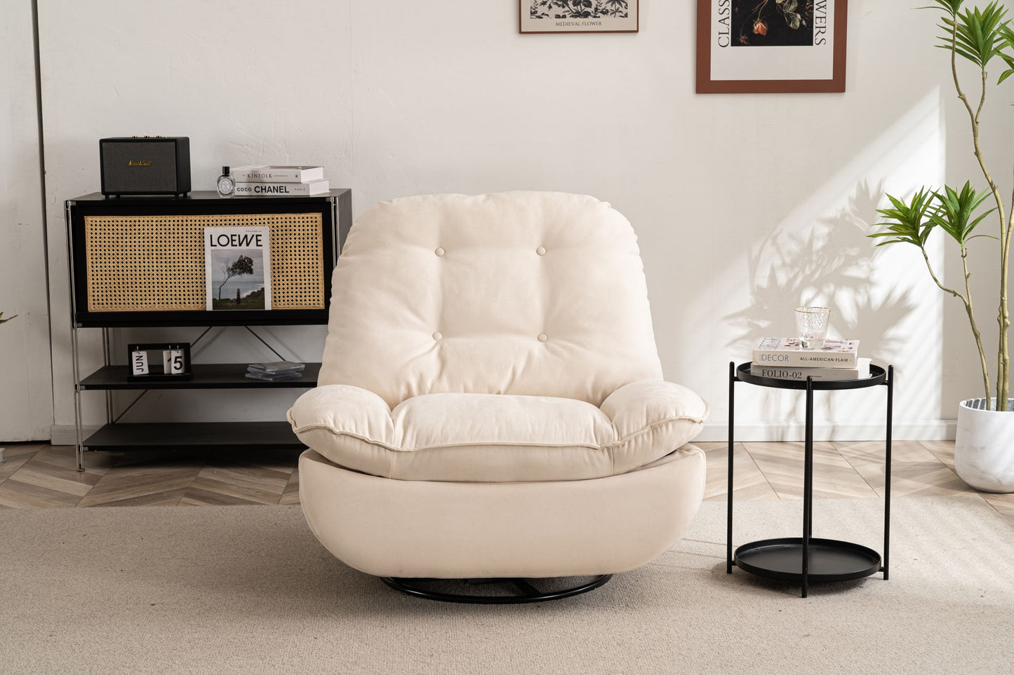 Power Recliner Swivel Glider USB Charger With Bluetooth Music Player Different Function Sleep Working Game And Leisure Model - Cream