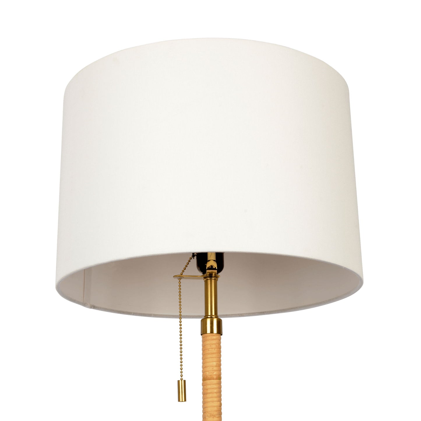 Stellar - Linen Shade Floor Lamp - Gold / Natural Wood / Rattan / White