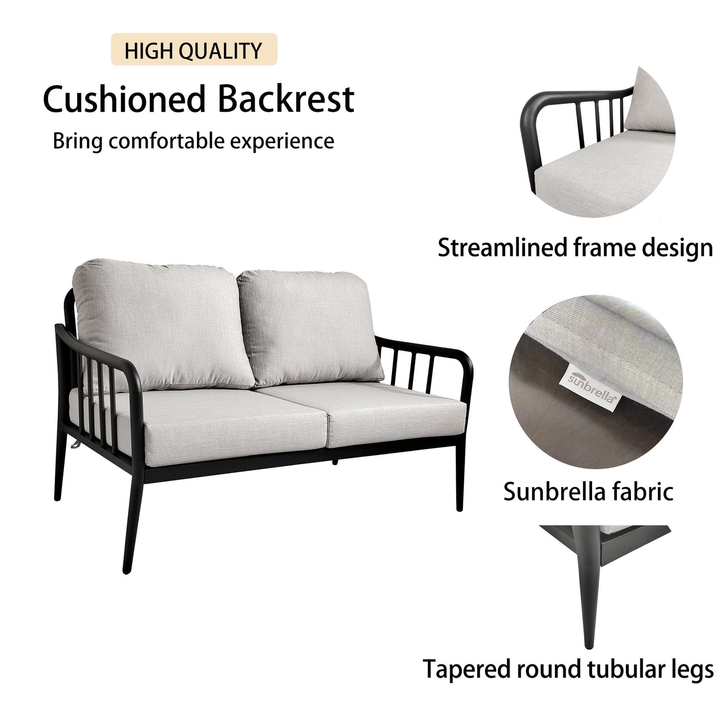 Outdoor Patio Modern Set With Removable Sunbrella Cushions And Table