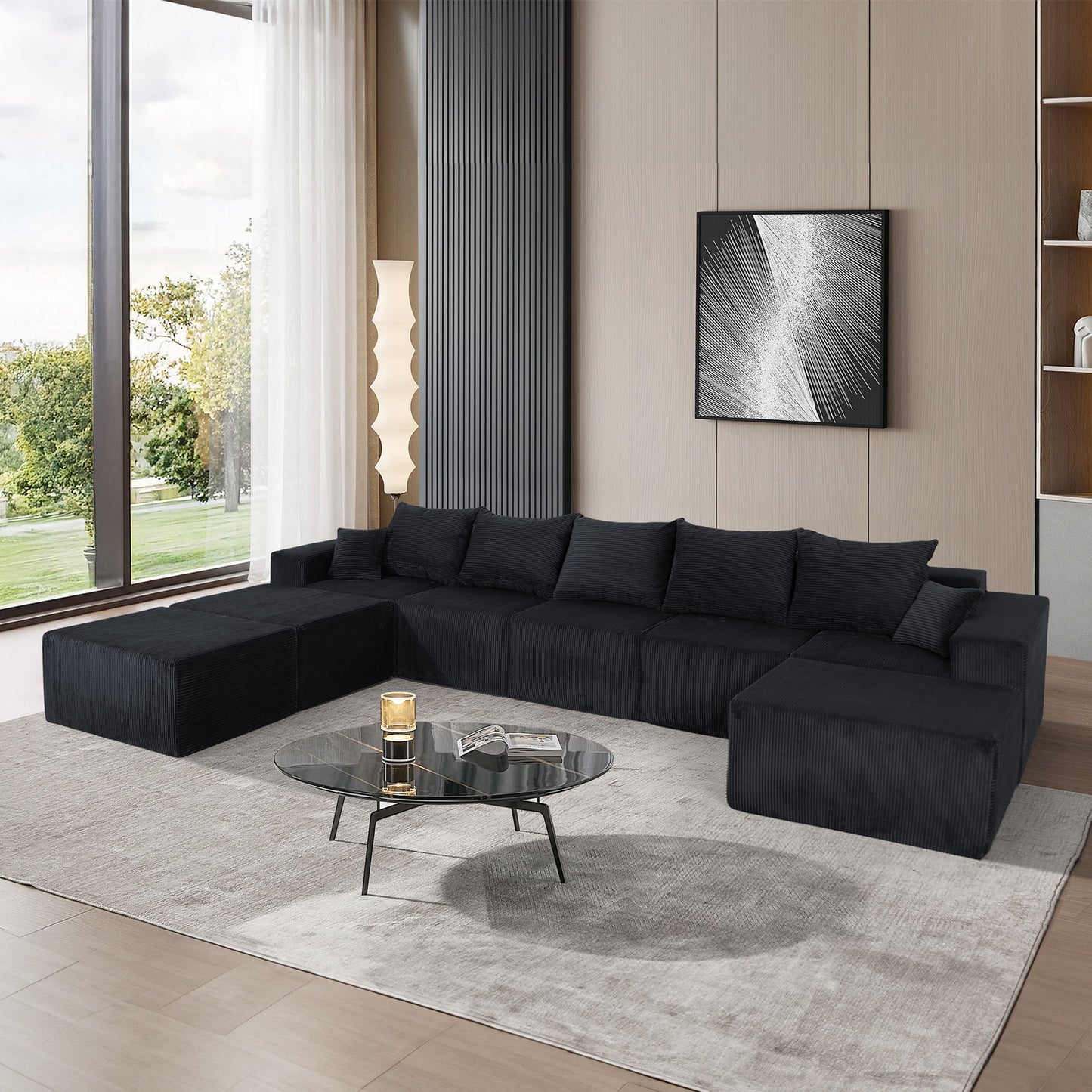 Luxury 8 Piece Modular U Shaped Sectional Sofa With Oversized Chaise Lounge And Bed Upholstery