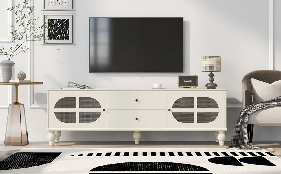 Modern TV Stand For TVs Up To 75" With Fluted Glass Doors