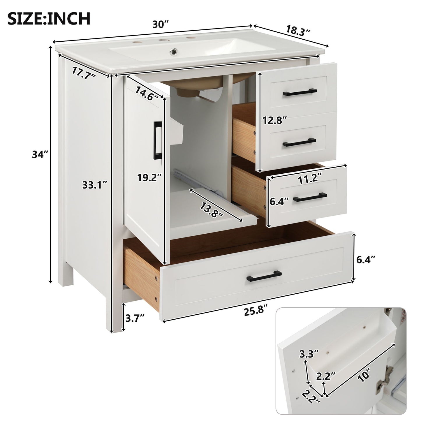 Modern Bathroom Vanity With Ceramic Sink, Solid Frame And Storage Solutions
