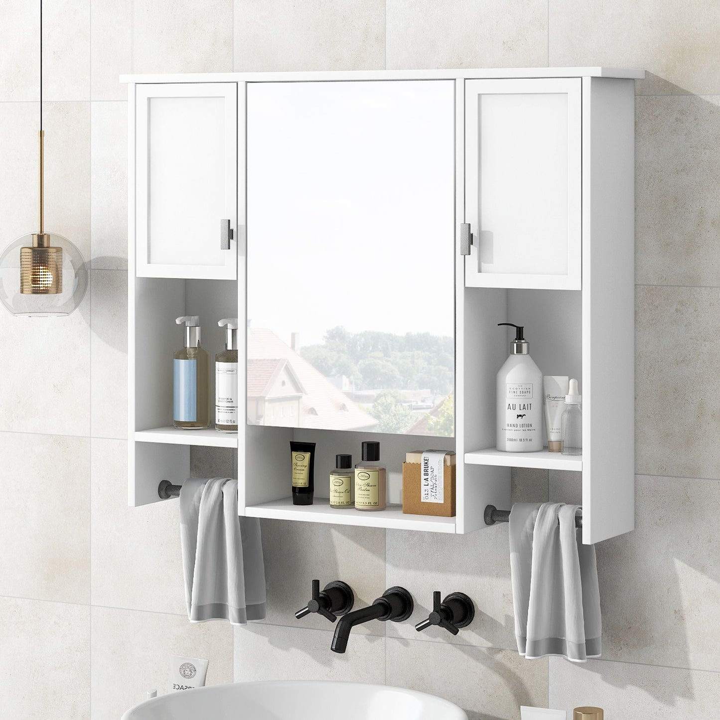 Wall Mounted Bathroom Storage Cabinet With Mirror, Medicine Cabinet With Towel Bar
