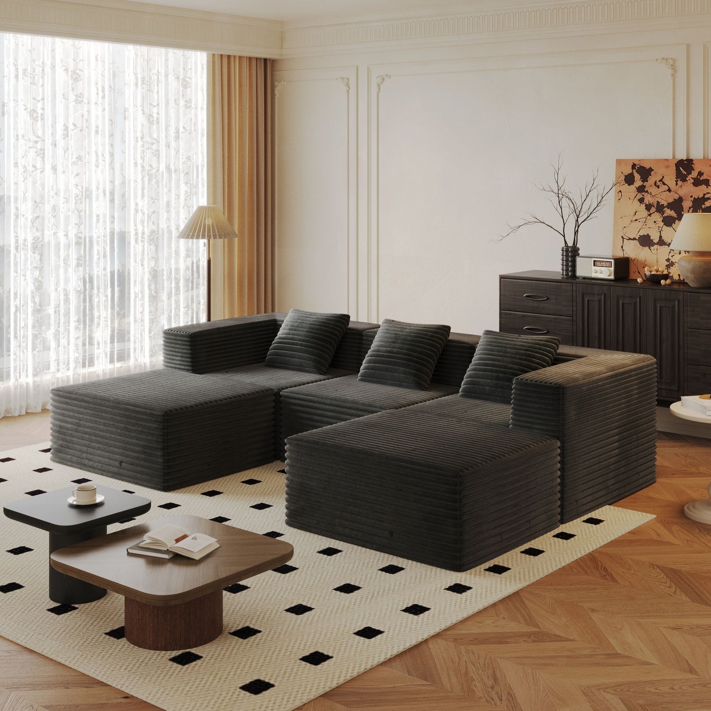 Compression Sofa With 2 Ottomans