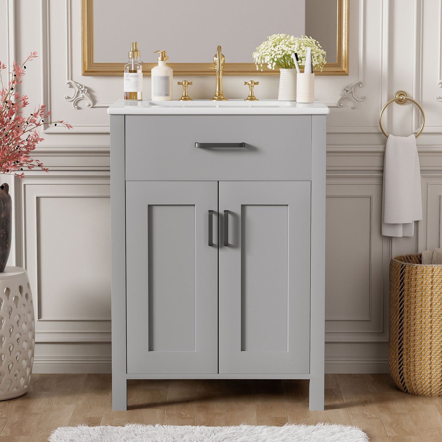 Bathroom Vanity Combo With Sink, Space Saving Design - Gray